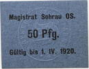 Sohrau, Oberschlesien 50 Pfennig Schein über 50 Pfennig dunkelblau, gültig bis 1. IV. 1920 -