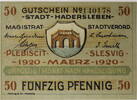 Haderslev / Hadersleben (Schleswig) 50 Pfennig Gutschein - Plebiscit Slesvig / Volksabstimmung Schleswig -