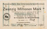 Unterwesterwaldkreis (Hessen-Nassau), Montabaur 20000000 Mark Kassenschein - Zwanzig Millionen Mark - B -
