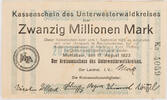 Unterwesterwaldkreis (Hessen-Nassau), Montabaur 20000000 Mark Kassenschein - Zwanzig Millionen Mark - Ka -