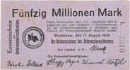 Unterwesterwaldkreis (Hessen-Nassau), Montabaur 50000000 Mark Kassenschein - Fünfzig Millionen Mark - L -