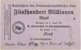 Unterwesterwaldkreis (Hessen-Nassau), Montabaur 500000000 Mark Kassenschein - Fünfhundert Millionen Mark - K -