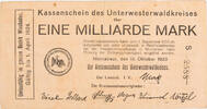 Unterwesterwaldkreis (Hessen-Nassau), Montabaur 1000000000 Mark Kassenschein - Eine Milliarde Mark - S -