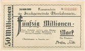 Oberlahnstein 50000000 Mark Kassenschein - Fünfzig Millionen Mark -