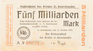 St. Goarshausen, Kreis 5000000000 Mark Kassenschein - Fünf Milliarden Mark, o. Wz. -