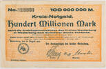 Westerburg, Kreis 100000000 Mark Kreisnotgeld - Hundert Millionen Mark -