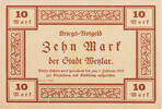 Wetzlar 10 Mark Kriegs-Notgeld - Zehn Mark - ohne Stempel, ohne KN -