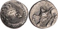 Ostkelten Drachme Typ Kapostal, stilisierter Kopf des Zeus / Reiter mit Helmschweif -