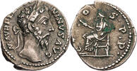 Römische Kaiserzeit Denar Marcus Aurelius, Kopf / Salus und Schlange, äußerst seltene hybride Prägung! -