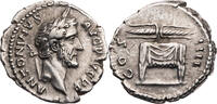 Römische Kaiserzeit Denar Antoninus Pius, Kopf / Blitzbündel auf drapiertem Thron -