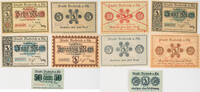 Biebrich 50 Pfennig, 5, 10, 20 Mark Lot von 5 verschiedenen Scheinen -