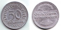 Weimarer Republik 50 Pfennig 50 Pfennig - altdeutsche Schrift -