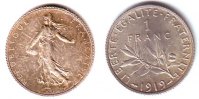 Frankreich 1 Franc Säerin vor aufgehender Sonne - Olivenzweig -