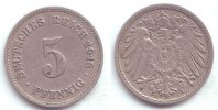 Kaisereich 5 Pfennig Kursmünze, großer Adler -