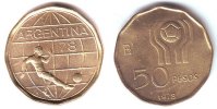 Argentinien 50 Pesos Fußball WM 1978 in Argentinien - Spieler mit Ball -