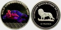 Kongo 10 Francs 2003 Meeresschildkröte - mit Hologramm Proof farbig