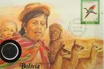 Bolivien 50 Centavos auf Numisbrief Numisbrief Bolivien - Lama - Papagei - Vögel -
