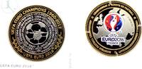 Deutschland - BRD Medaille - teilvergoldet Fussball EM 2016 in Frankreich - Europameister 1960 - 2012 -