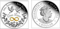 Australien 1 Dollar Eine Liebe - One Love - Hochzeit - 1 Unze Silber - 2 Herzen 2 Leben -