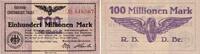 Weimarer Republik 100 Millionen Mark Banknote - Reichsbahndirkektionsbezirk Breslau - 100 Mio. Mark - 1923 -