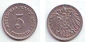 Kaiserreich 5 Pfennig 5 Pfg. Nickel-Kursmünze, großer Adler -