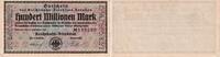 Weimarer Republik 1923 Banknote - Deutsche Reichsbahn Dresden - 100 Millionen Mark - 6-stellig schwarz unc
