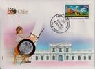 Chile 1 Centavo auf Numisbrief Numisbrief Chile - Frau beim Weben vor Palast -