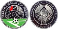 Weißrussland / Belarus 10 Rubel Fussball WM 2014 in Brasilien - Ball an der Eckfahne vor Globus - farbig -