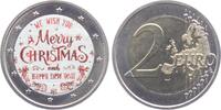 2 Euro - farbig Merry Christmas - Frohe Weihnachten - mit buntem Farbaufdruck -