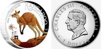 Australien 1 Dollar Känguru - Highrelief - farbig -