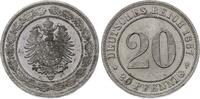 Kleinmünzen 20 Pfennig 1887 F Feine Tönung. Kl. Auflagen, CH UNC