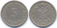 Kaiserreich 5 Pfennig großer Adler - Kupfer/Nickel - Münzzeichen G doppelt geschnitten -