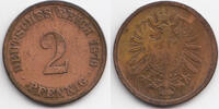 Kaiserreich kleiner Adler - Kupfer 2 Pfennig 1876 G schön+ - leicht gereinigt