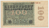 Deutsches Reich Inflation 1919-1924 100 Millionen Mark Rosenberg Nr. 106l – Firmendruck WZ Hakensterne KN braun FZ schwarz -