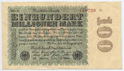 Deutsches Reich Inflation 1919-1924 100 Millionen Mark Rosenberg Nr. 106u – Firmendruck WZ Sterne mit S KN 6stellig braun FZ schwarz SO -