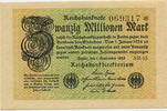 Deutsches Reich Inflation 1919-1924 20 Millionen Mark Rosenberg Nr. 107c – WZ Rauten KN 6stellig FZ AR -