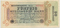 Deutsches Reich Inflation 1919-1924 50 Milliarden Mark Rosenberg Nr. 117d – WZ Ringe KN 6stellig rot FZ schwarz PB -