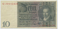 Deutsches Reich Reichsbank 1924-1945 10 Reichsmark Rosenberg Nr. 173b – Zwischenform Udr.-Bst. E Serie C -