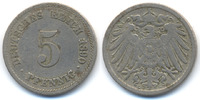 Kaiserreich 5 Pfennig großer Adler – Kupfer/Nickel – 9 in 1890 umgeschnitten -