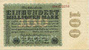 Deutsches Reich Inflation 1919-1924 100 Millionen Mark Rosenberg Nr. 106e – Firmendruck WZ Kreuzblüten KN 6stellig KN und FZ braun -