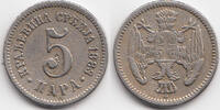 Serbien - Serbia 5 Para Milan IV. Obrenovich 1882-1889 als Milan I. König - französiche Prägung -