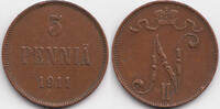 Finnland - Finland 5 Penniä Nikolaus II. von Russland 1894-1917 -