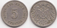 Kaiserreich großer Adler - Kupfer/Nickel 5 Pfennig 1899 E sehr schön