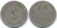 Kaiserreich großer Adler - Kupfer/Nickel 5 Pfennig 1899 J knapp sehr schön