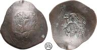 Isaakios II Angelos (1185-1195) Billon Aspron Trachy Constantinopolis, Maria auf Thron / stehender Kaiser, -