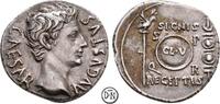Augustus (27 v.-14 n. Chr.) Denar Colonia Patricia?, SIGNIS RECEPTIS, gutes Portrait, sehr attraktives Exemplar, -