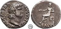 Nero (54-68) Denar Roma, Kopf / Salus auf Thron, prachtvolles Exemplar mit feinem Portrait, ex UBS, -