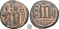 Phocas (602-610) Follis (40 Nummi) Antiochia, Kaiser und Kaiserin Leontia / Wertzeichen, attraktives Exemplar, -