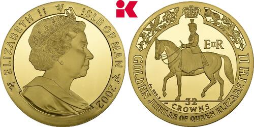 GROSSBRITANNIEN / IRLAND 32 Crowns 2002. Nur 50 Exemplare geprägt. Elizabeth II, 1952-2022. Proof Im