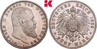 W&Uuml;RTTEMBERG 5 Mark 1908. Wilhelm II., 1891-1918. Vorz&uuml;glich + 145,00 EUR  Excl. 9,90 EUR Verzending